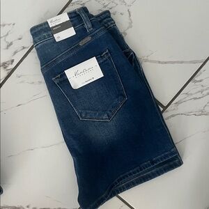 KanCan Dark Indigo High-Rise Mom Fit Jean Shorts